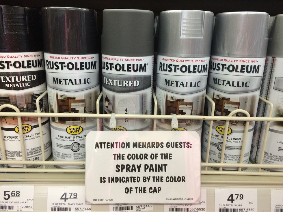 Pick out the color for your trophy, we used metallic silver. (Side note: I thought that sign was too funny not to include.) The paint was $4.79 from Menards.