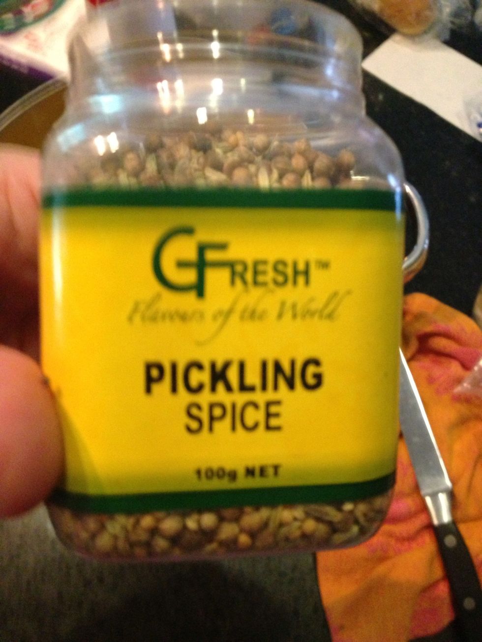Pickle spice if you can find this look for some Juniper berries