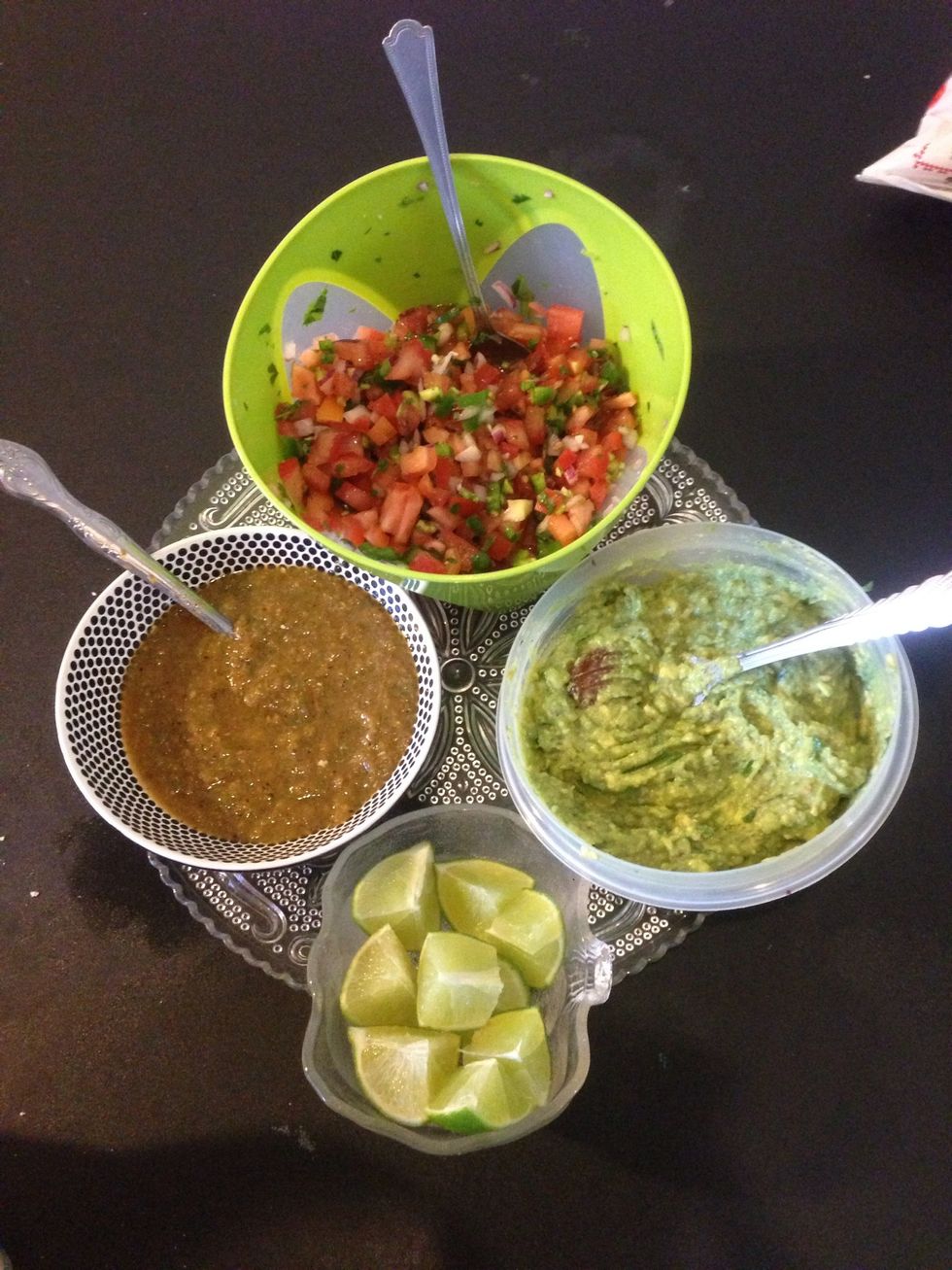 Pico de gallo! Salsa, limes, & basil, cilantro guacamole.
