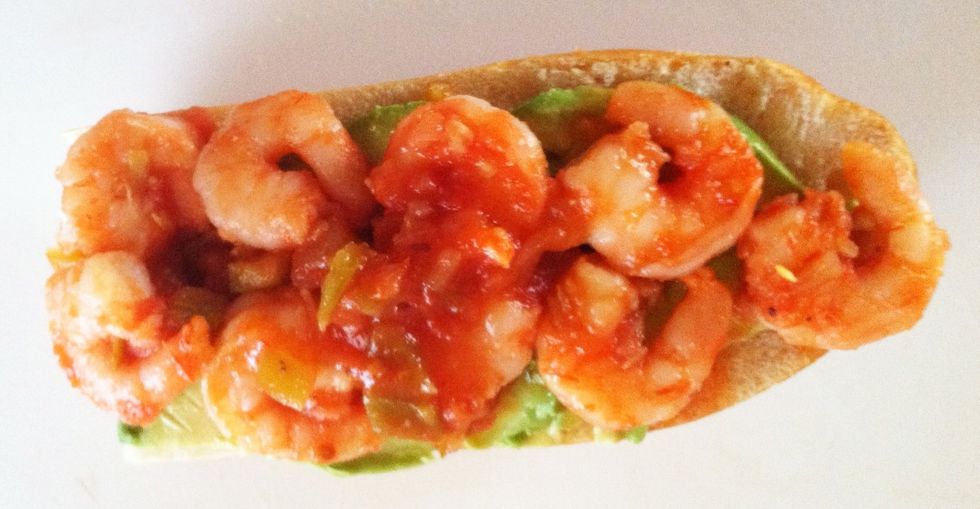 Pile the shrimp and sauce onto avocado.