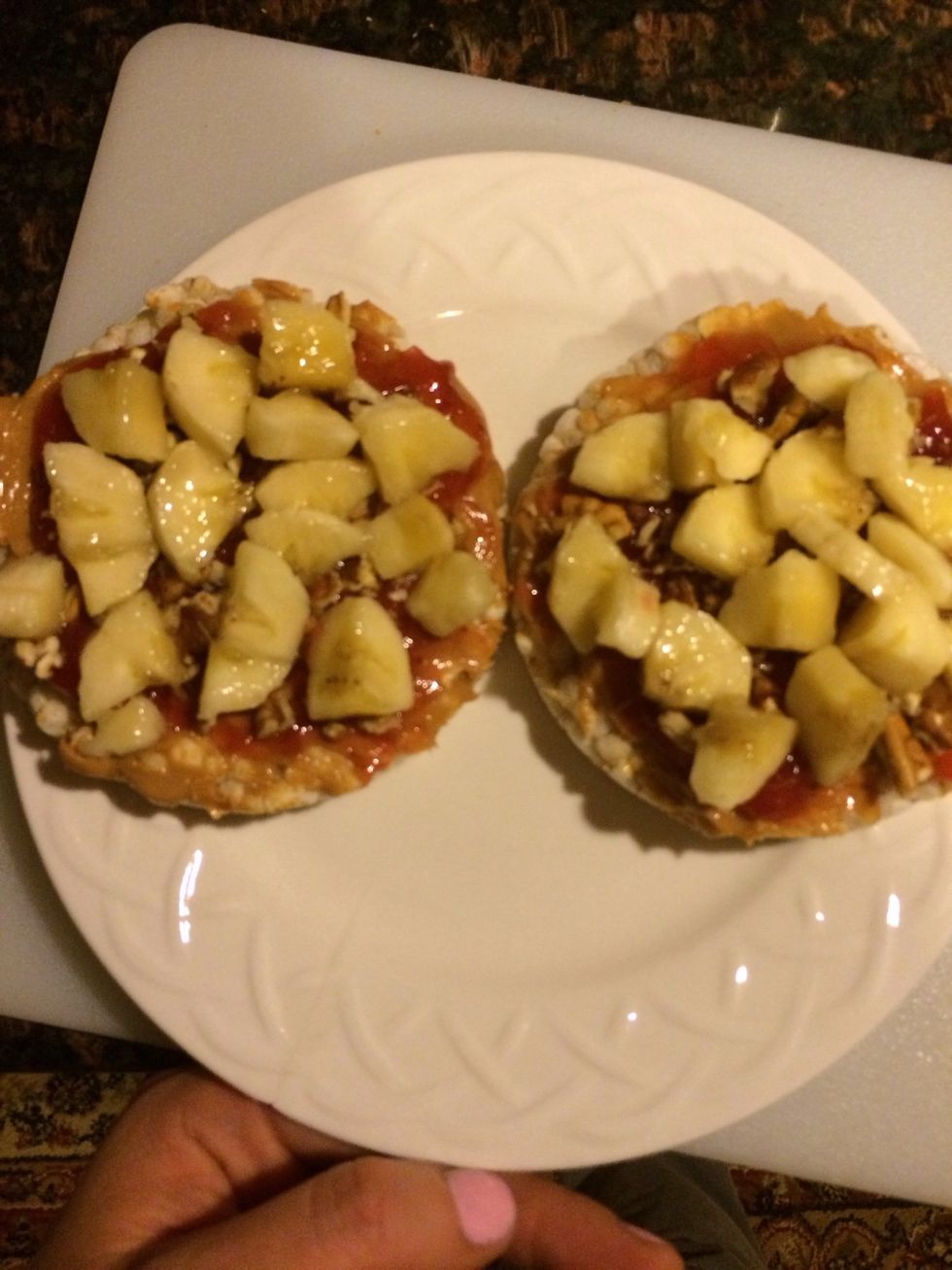 Pile up the banana. I made two because my husband wanted something sweet. Perfect snack. Enjoy.