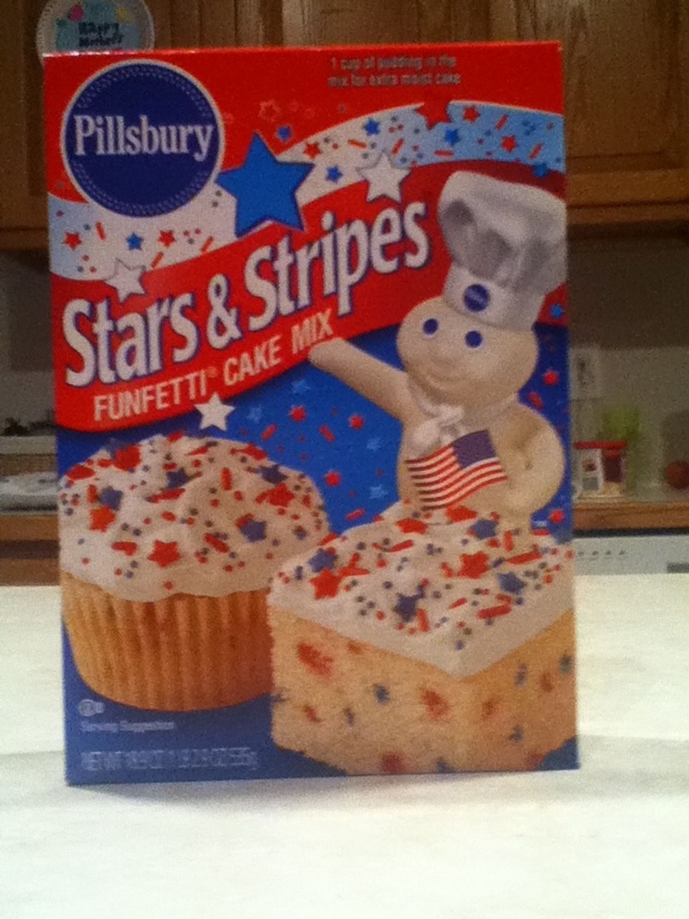 Pillsbury funfetti cake (red, white & blue)
