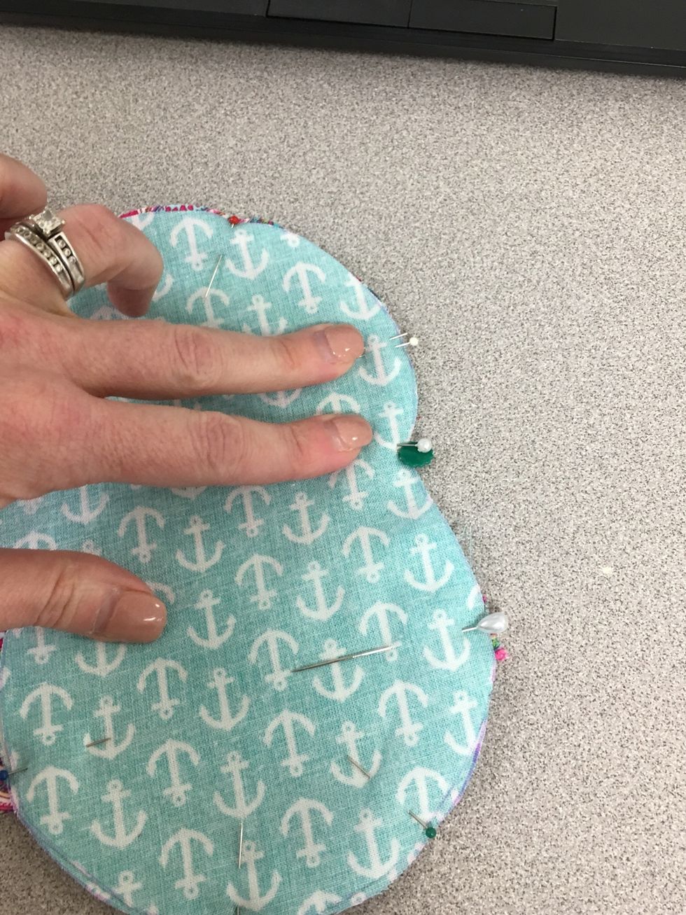 Pin all the way around, marking the spot for the opening using double pins. The opening should be on the straightest side possible. **see fingers