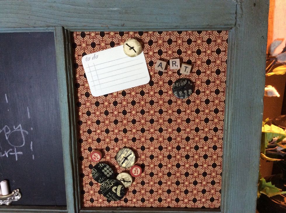 Pin custom made pins to fabric pane.