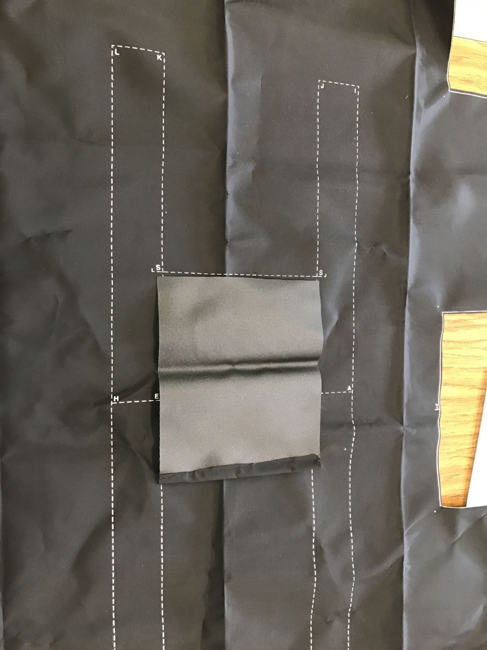 Pin pocket right sides together along the S dashed line