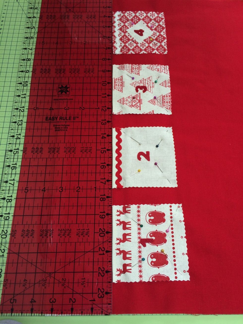 Pin pockets in place using spacing shown on chart