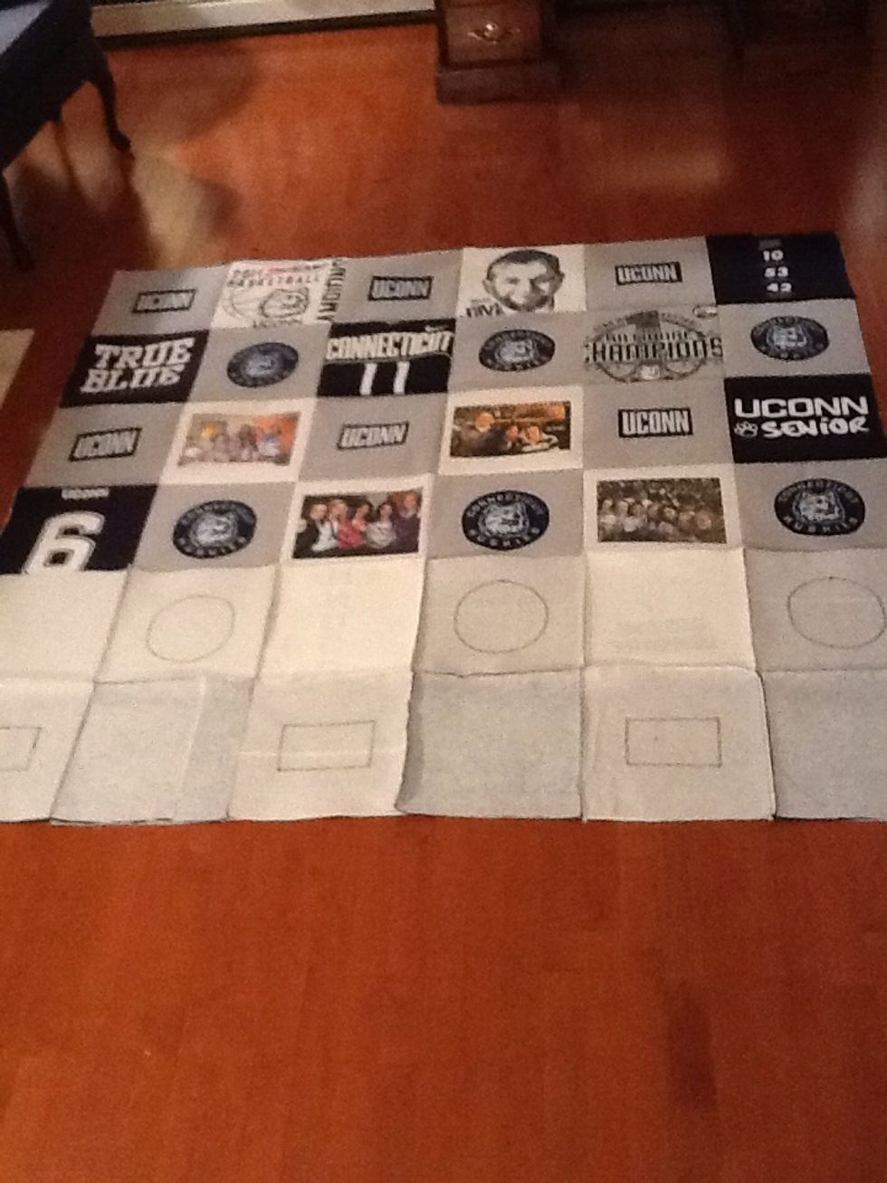 Pin row 7 & 8 to row 6 at the end to help with the bulkiness of sewing. Sew your last straight seam to complete the front of the quilt.