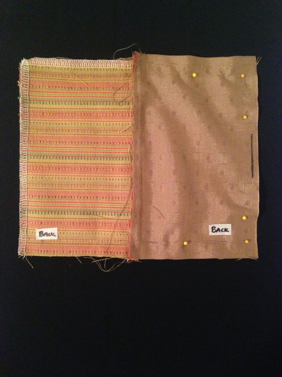 Pin & sew SOLIDS together but leave 2" gap NOT sewn (see marker).