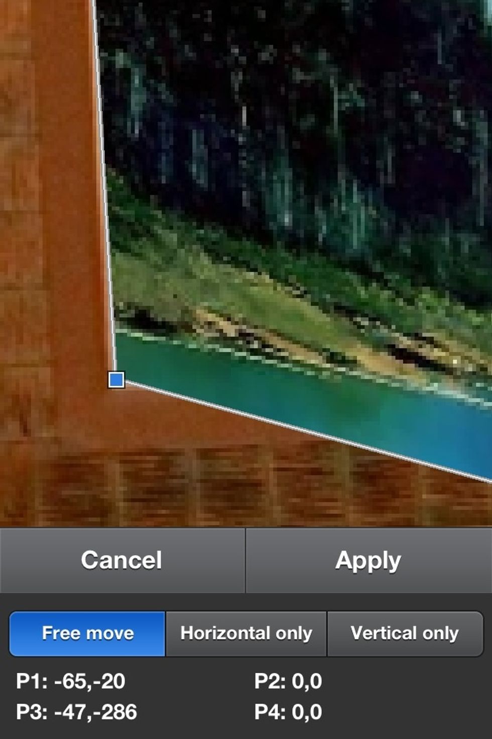 Pinch in to zoom as close as you can so you can line the corners with the picture frame.