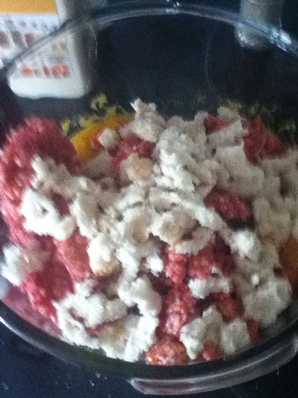 Pinch pieces of bread into the mixture