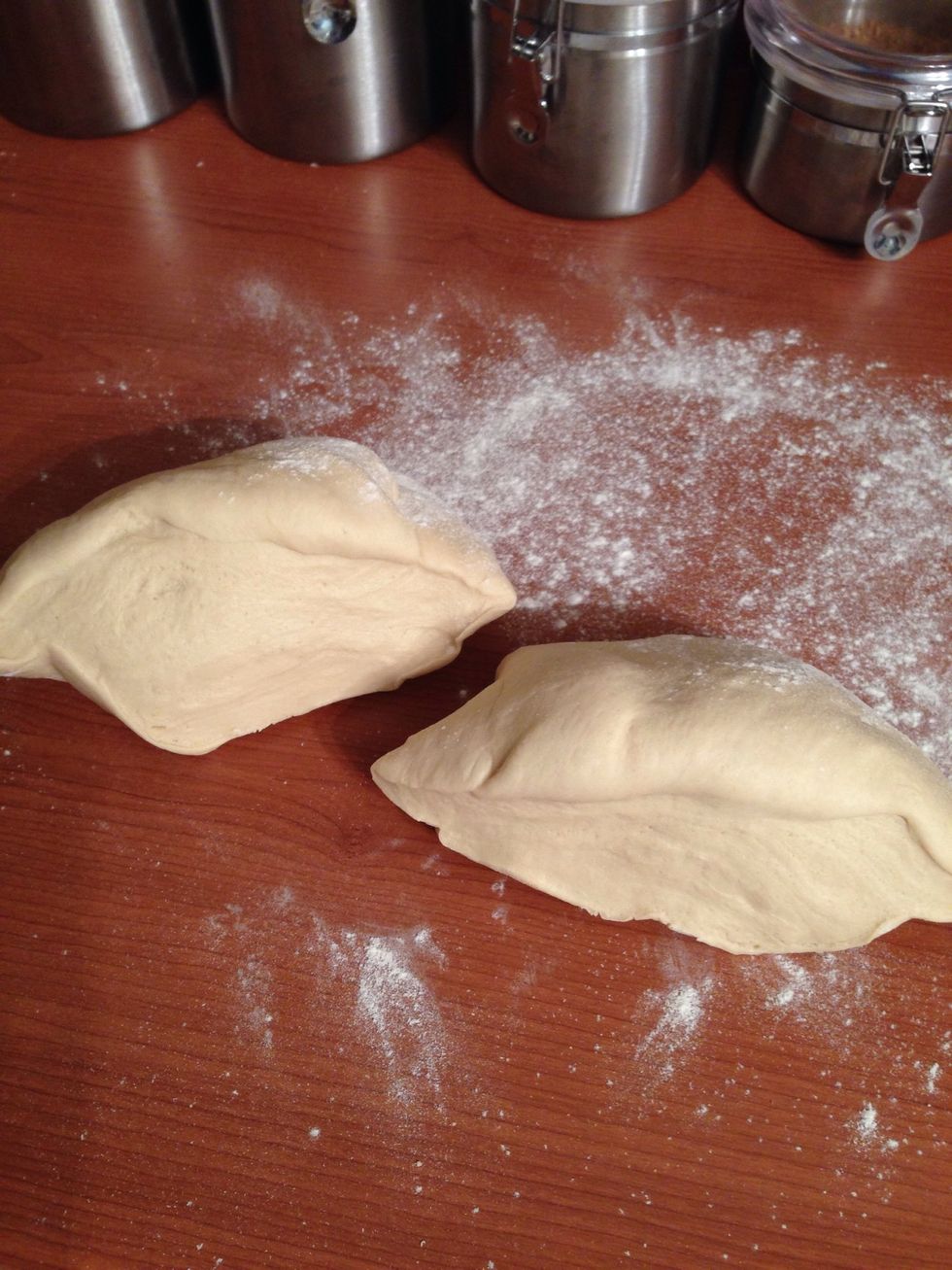 Pinch the dough and divide in two