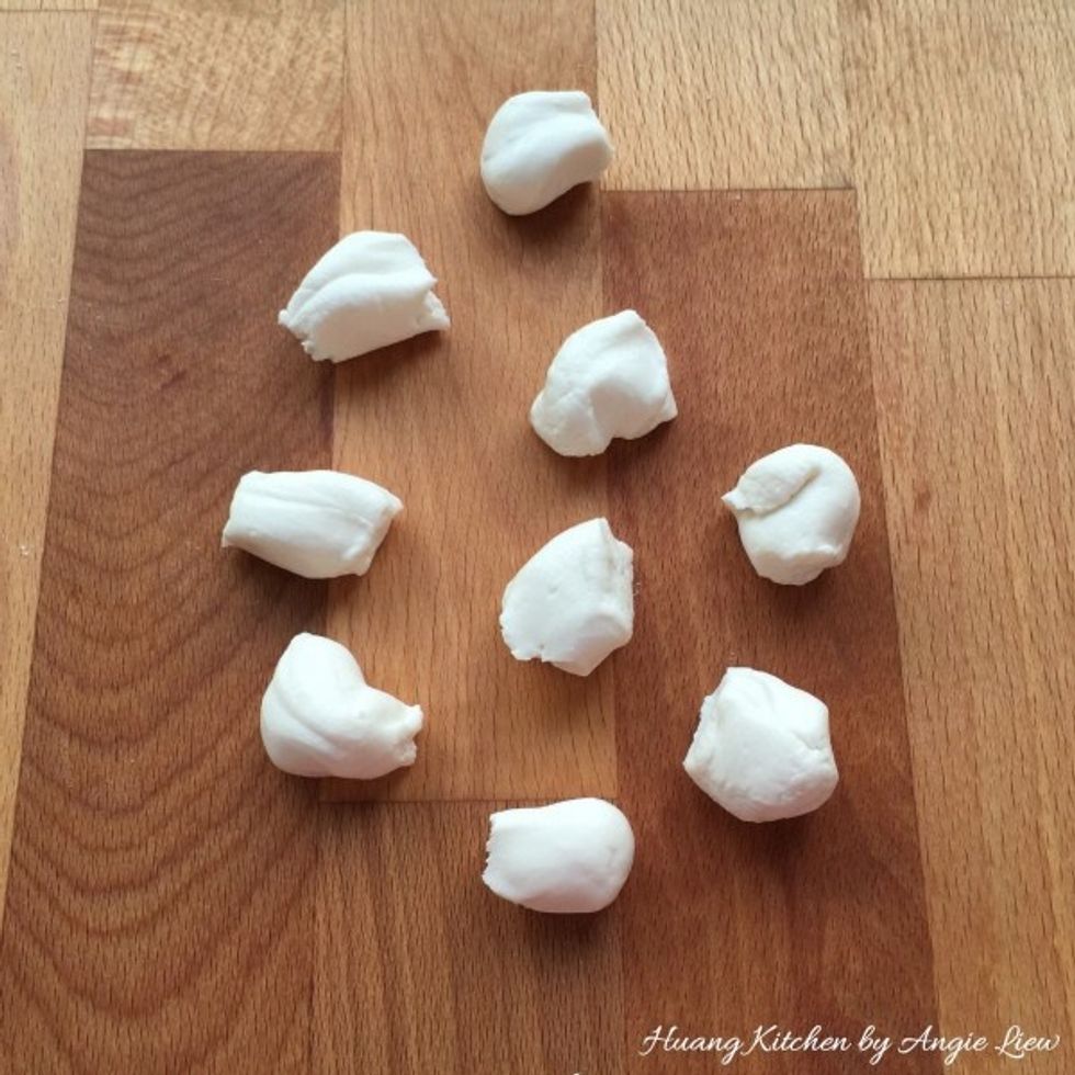 Pinch the dough into small pieces.