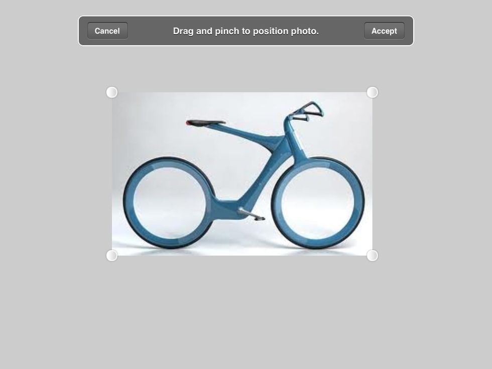 Pinch the photo to the size then click accept