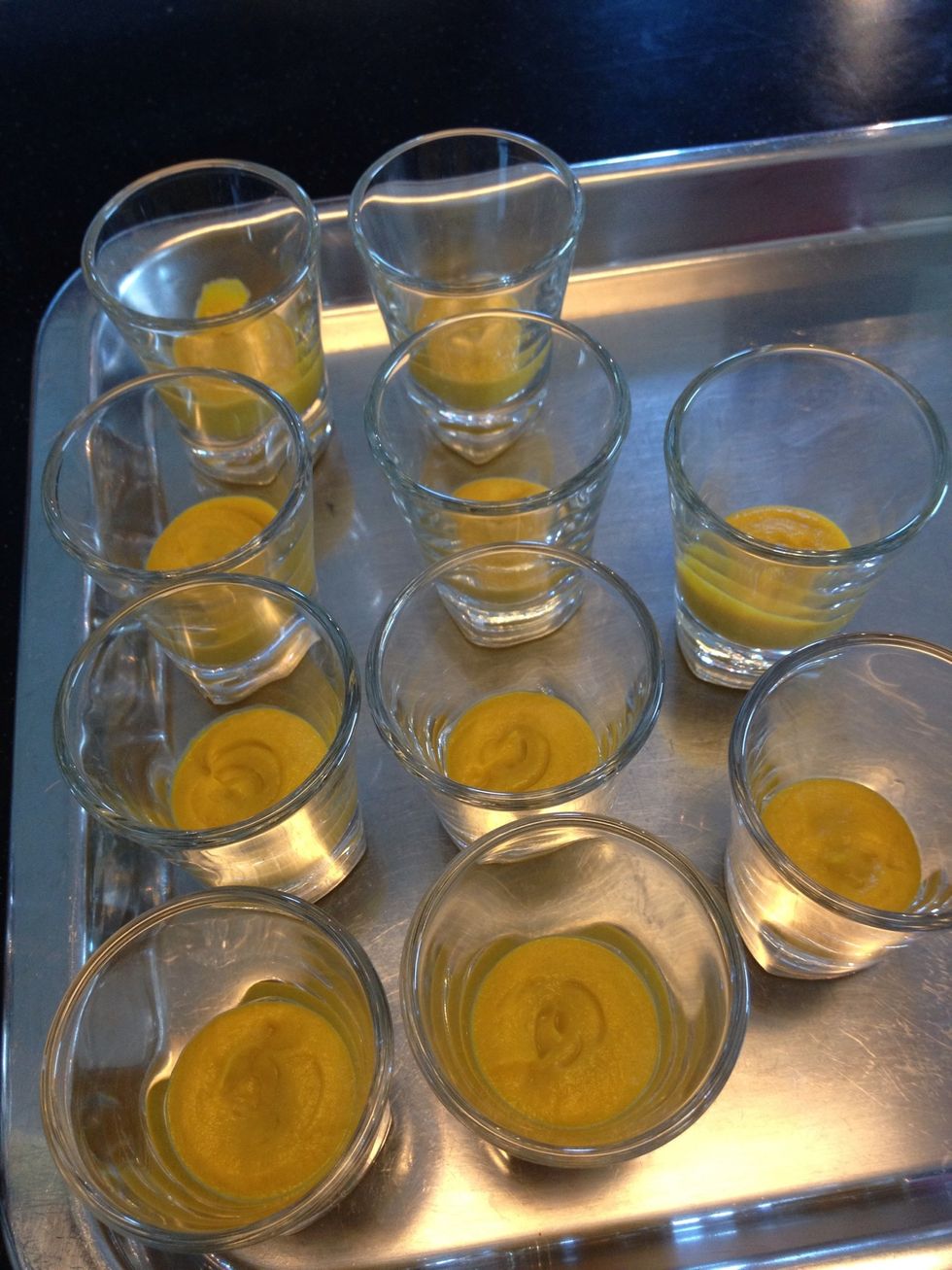 Pipe down the bottom of shot glasses or ramekins.