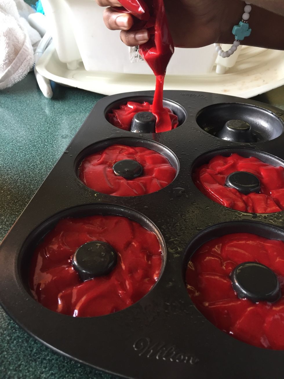 Pipe the batter into the pans