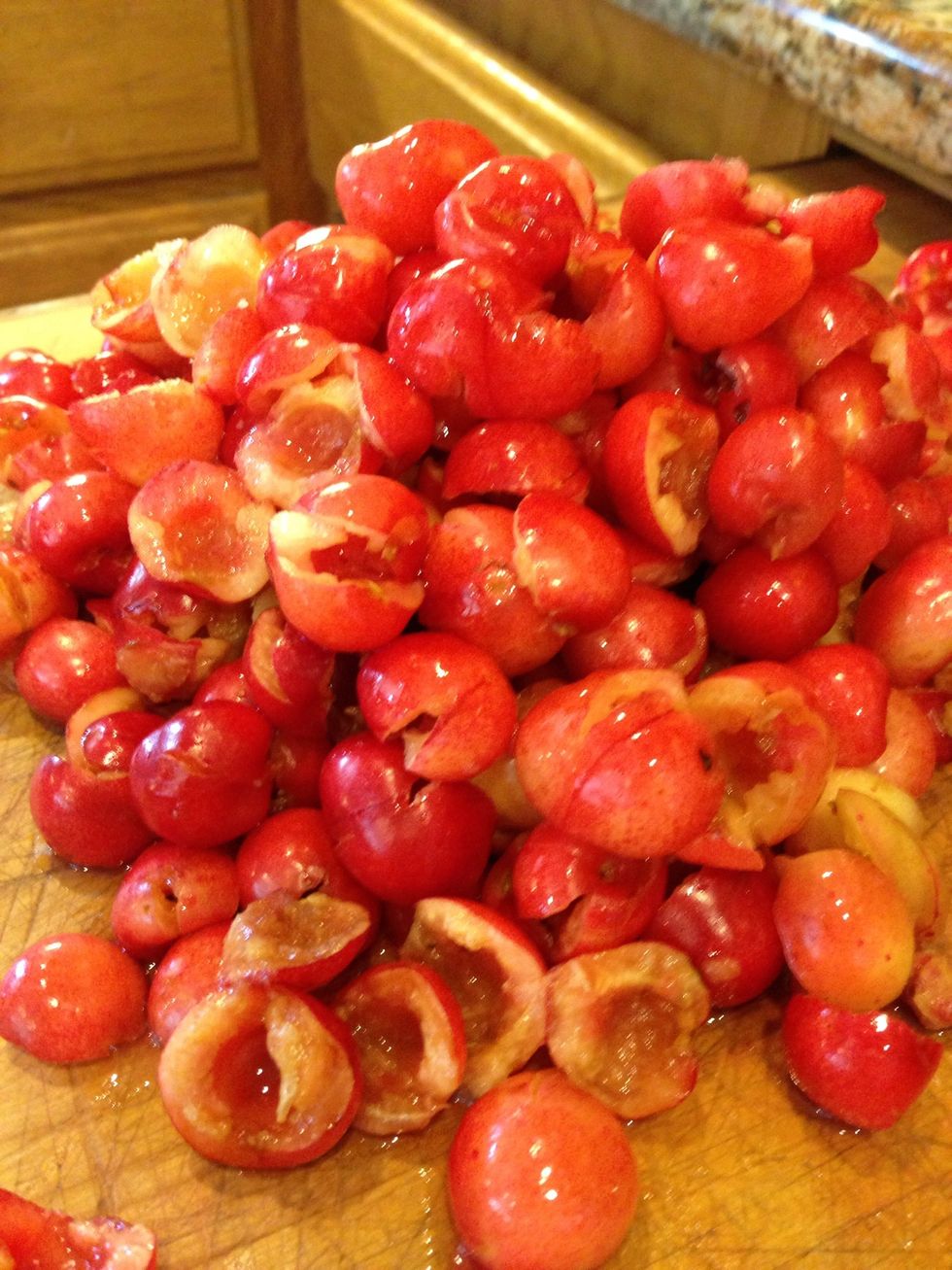 Pit your cherries! This takes forever but stick with it! (I listened to spotify, on my iPhone.)