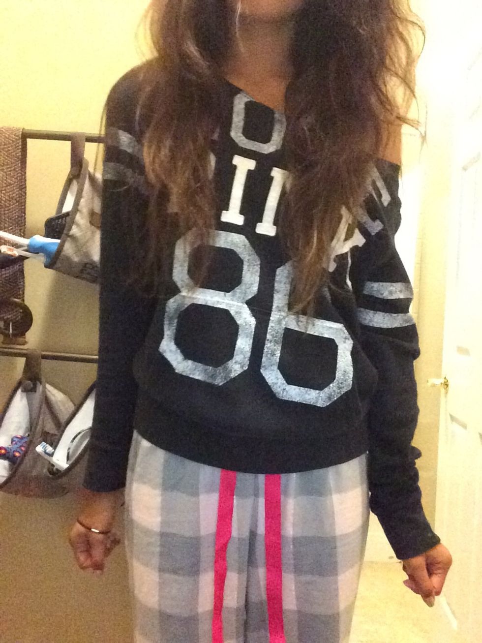 Pjs are my pink sweater and pants!