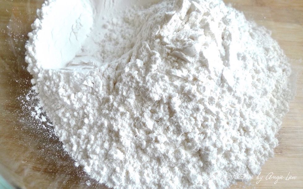Place 2 1/4 cups all-purpose flour into a large mixing bowl.