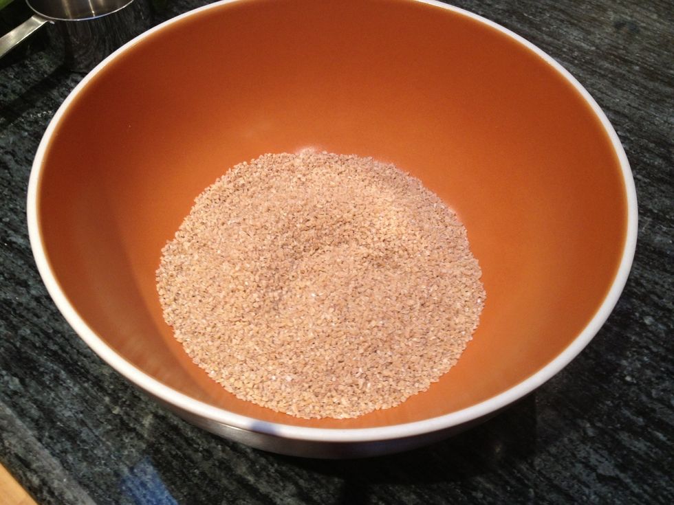 Place 2/3 cups of bulgur in a large bowl.