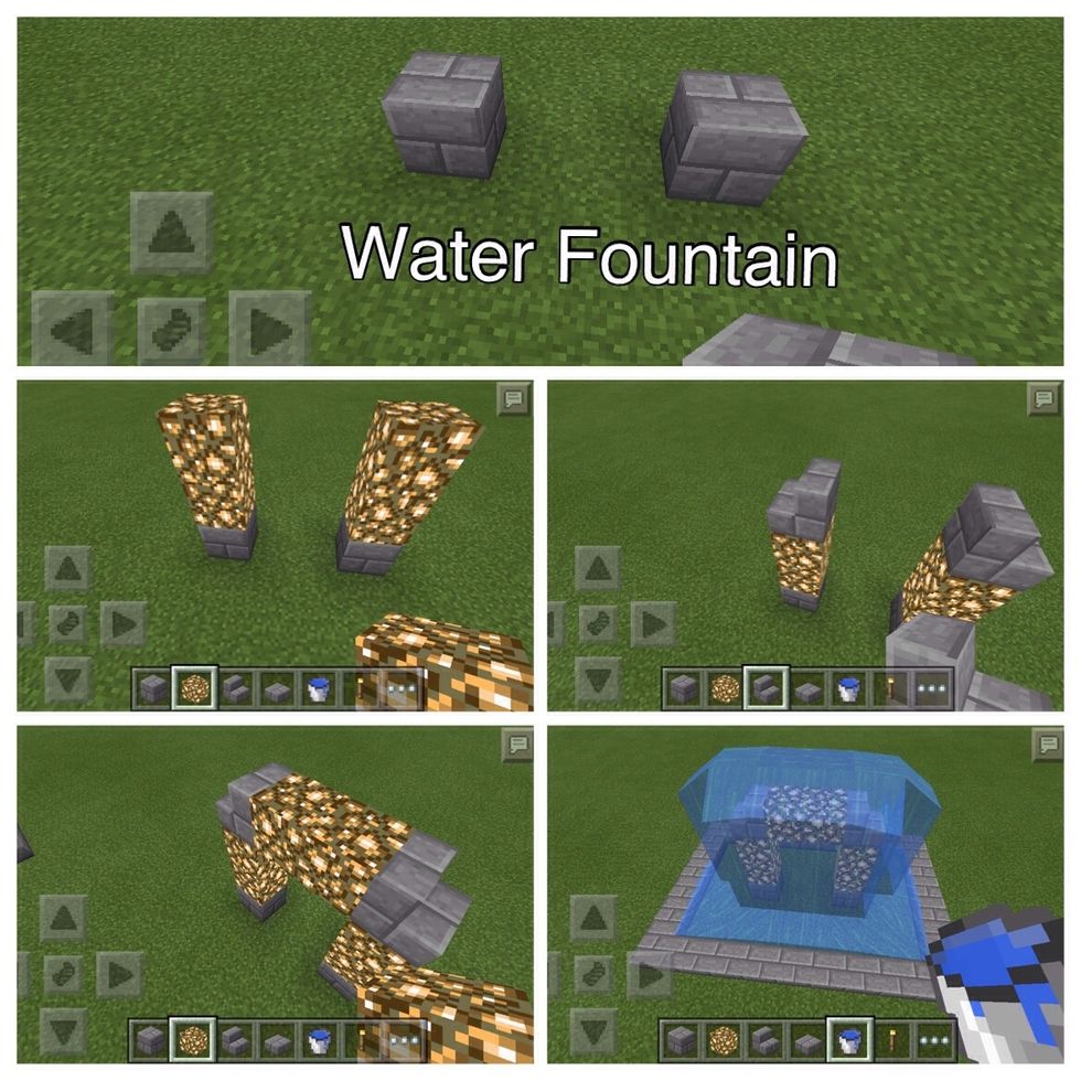 Place 2 blocks down with a 2 block space in between. Then place 2 glow stones on top of each block. Then place stairs on top of the glow stone backwards.