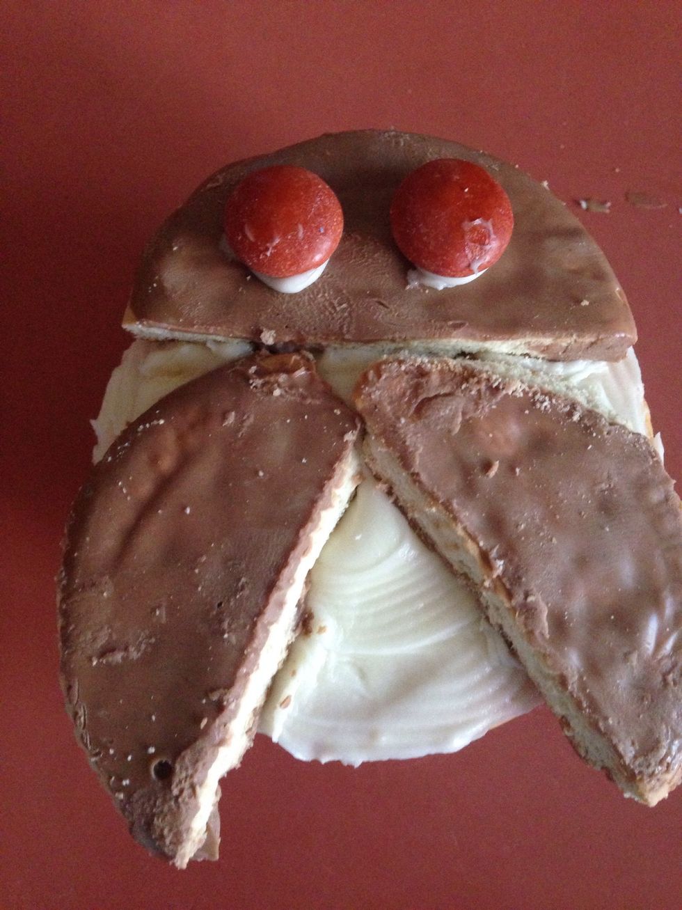 Place 2 brown smarties or M&MS over the white icing circles. These are now the eyes of the owl.