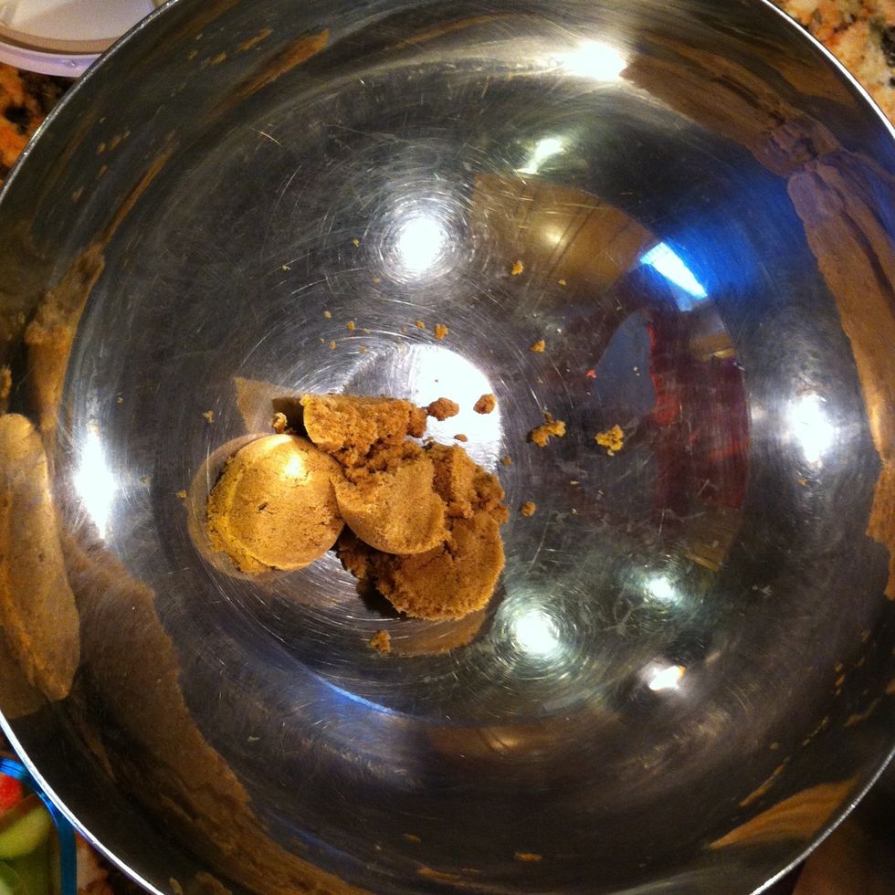 Place 3/4 cup of packed brown sugar in a mixing bowl ...
