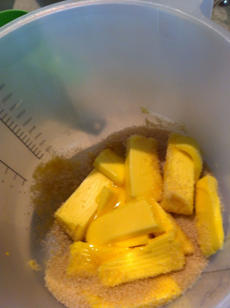 Place 3/4 cup sugar 125grams butter and teaspoon grated lemon rind into a bowl