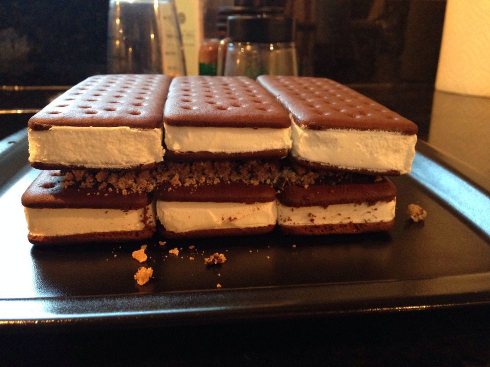 Place 3 more ice cream sandwiches on top
