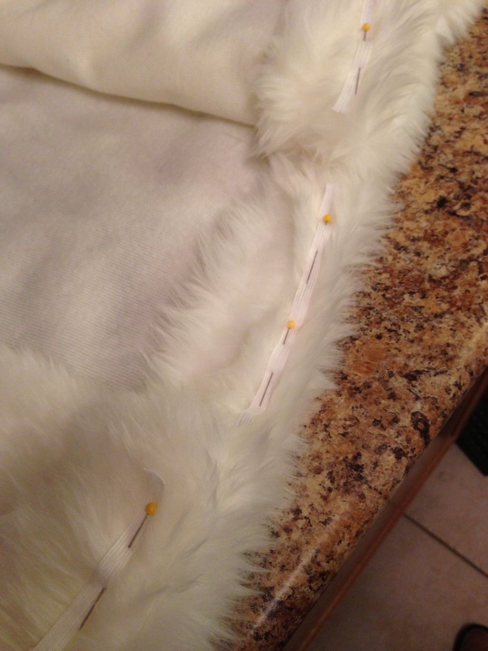 Place 4" strips of cotton ribbon 2" along open seams.