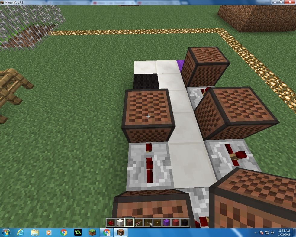 Place a Note Block in front of the Repeater you just put down. Right click this Note Block 20 times.