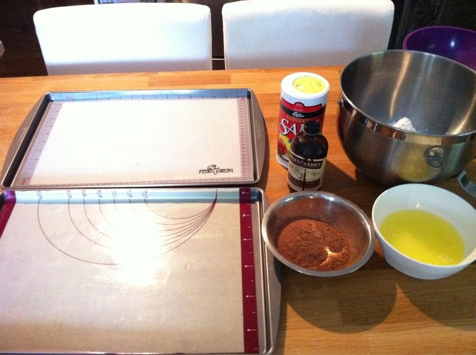 Place a rack each in the upper and bottom thirds of the oven and preheat oven to 350F .line 2 baking sheets with parchment paper or silicone baking mats.Prep ingredients.