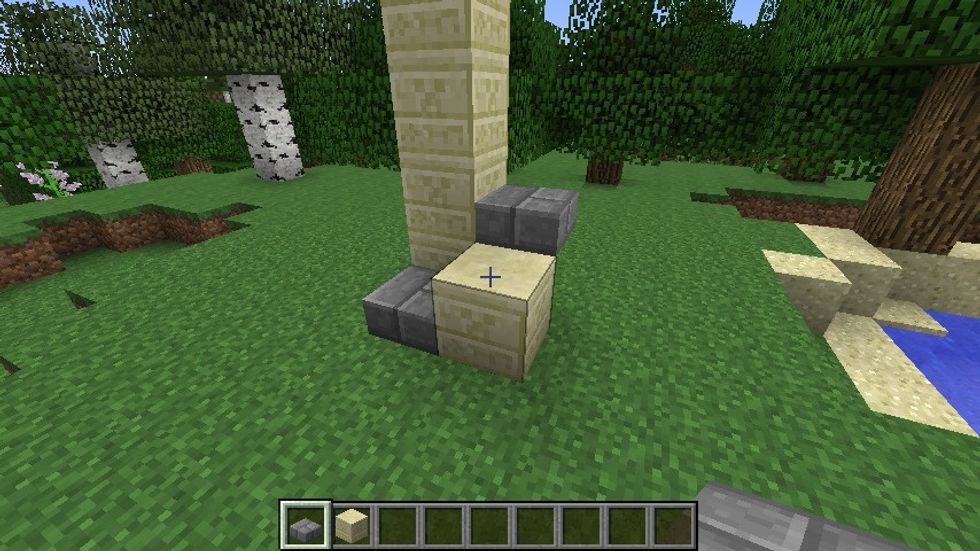 Place a slab at the floor and than a block next to the slab. As you go up you will not need to hop just walk up.