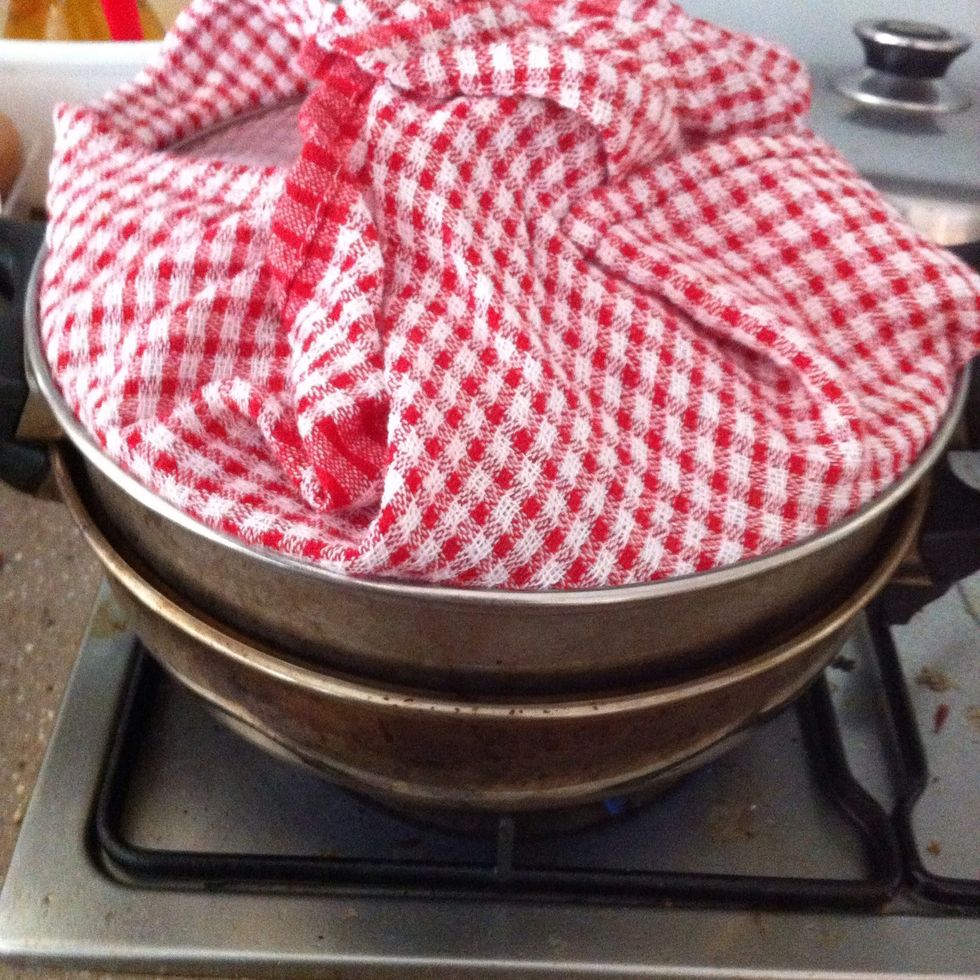 Place a tea towel under the lid so condensation doesn't drop into the mochi (remember to tuck corners up)