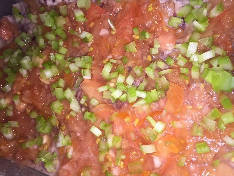 Place a thin layer of celery. Celery contains vitamin K, Potassium and fibre. Celery is a micronutrient.