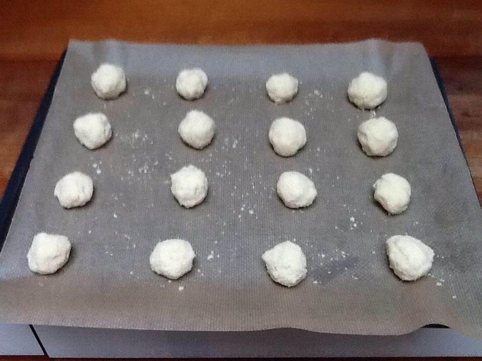 Place all the balls on the plate and then put it into the oven