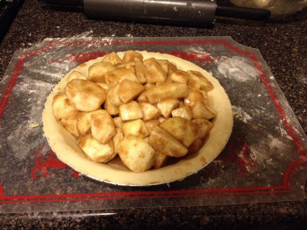 Place apple filling into the pan. Leave it to the side as you roll out the top layer of crust.