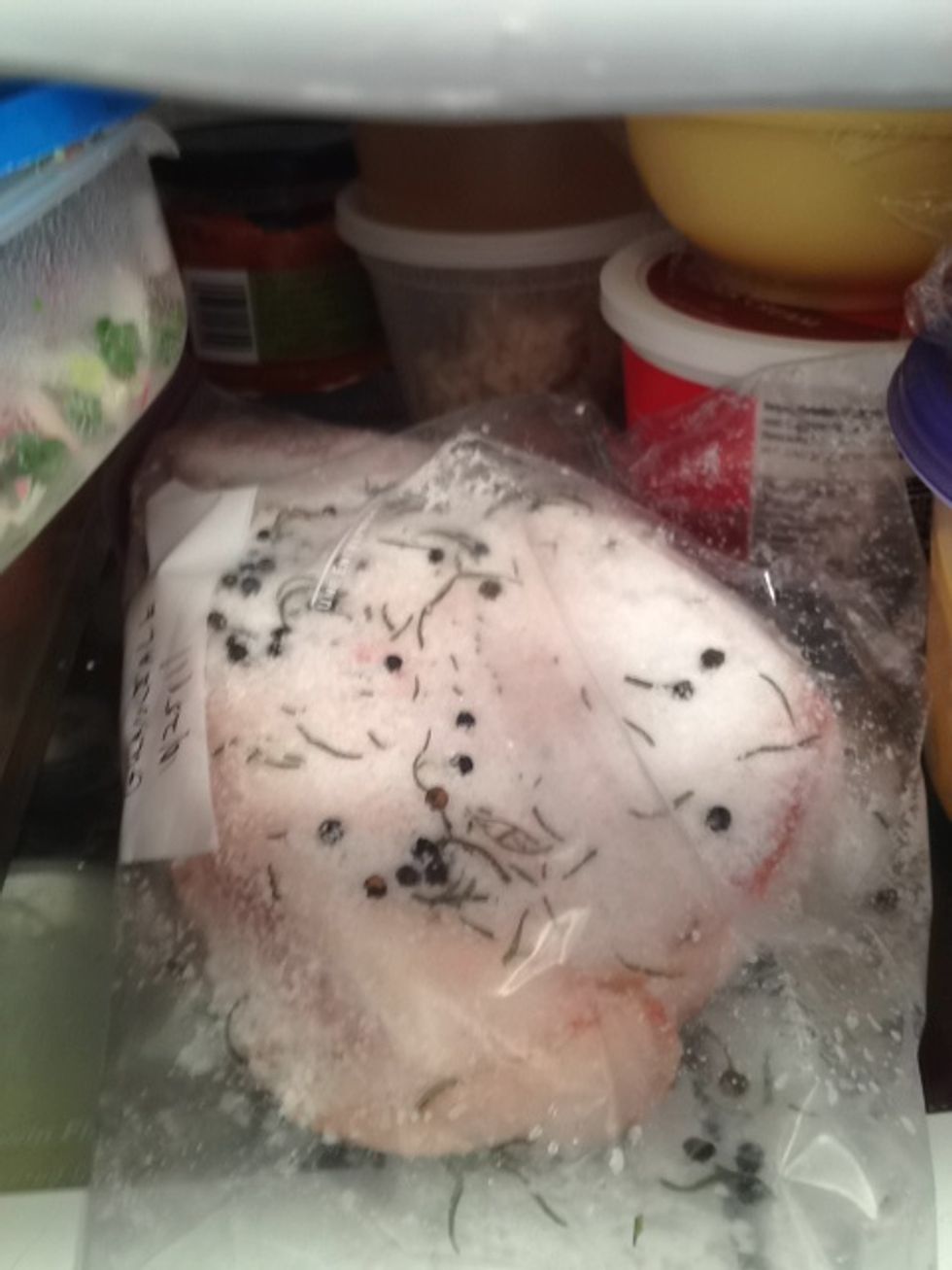 Place bag in refrigerator for 7-10 days turning every other day to redistribute liquid (brine) that has been produced by the salt drawing the moisture from the jowl.