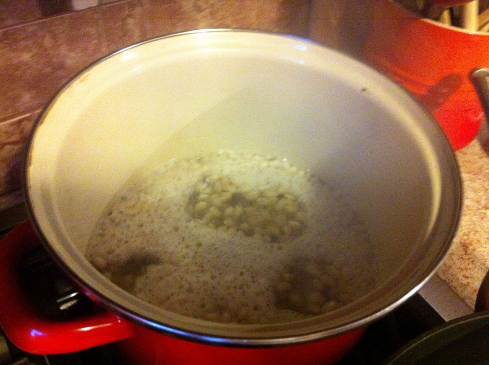 Place beans in medium pot, cover with cold water (2 inches higher than the beans). Bring to a boil, continue at boiling for 2 min then turn off heat, put lid on pot and allow beans to soak for 1 hour.