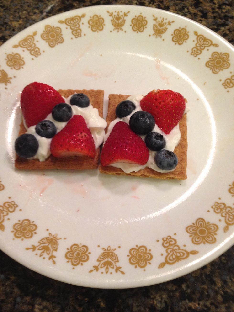 Place blueberries  onto whipped cream \ud83d\udc95