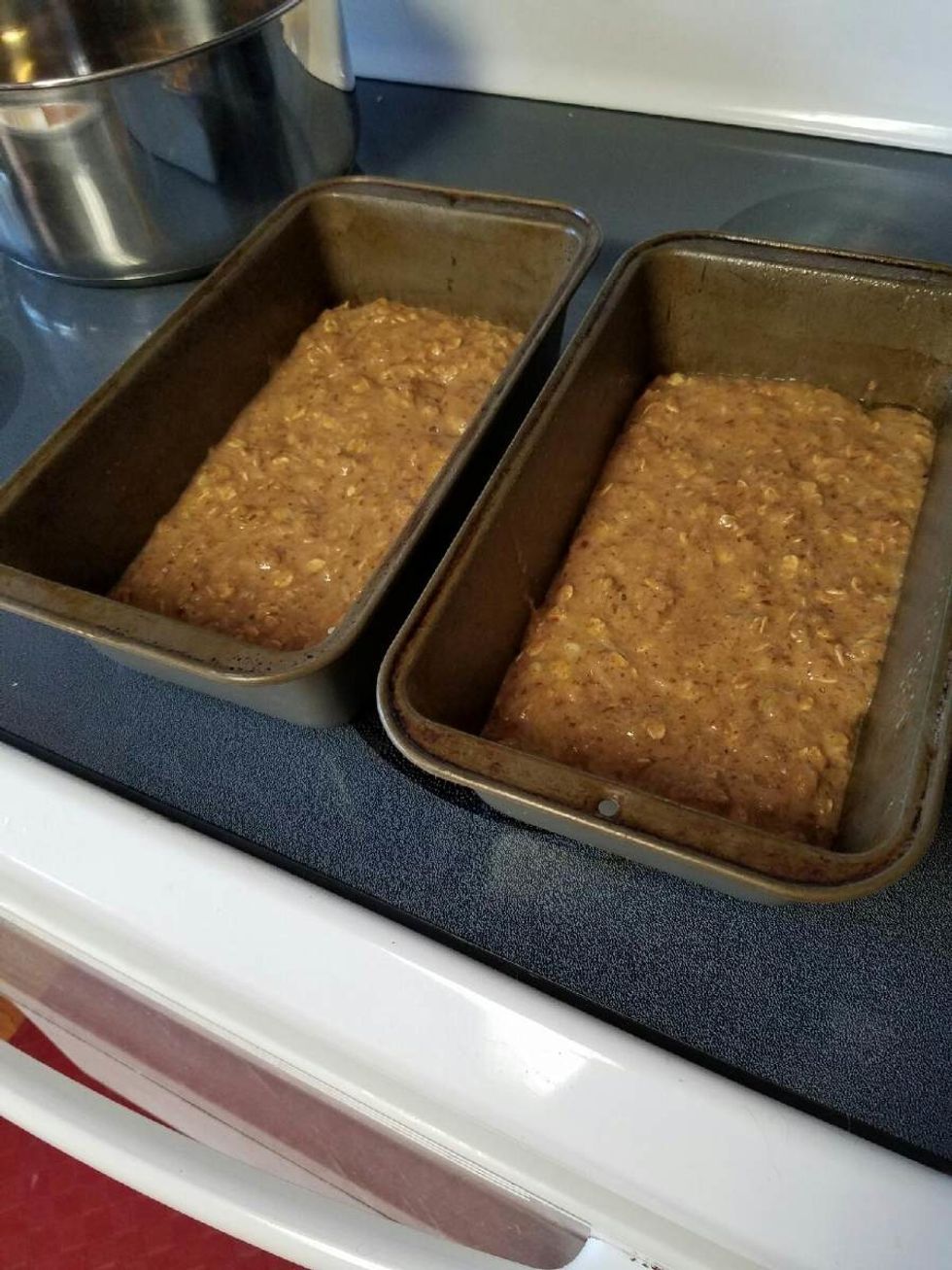 Place both pans in your preheated oven and bake for 55-60 minutes. Start checking at 50 minutes with a toothpick. When it comes out clean, they are done.