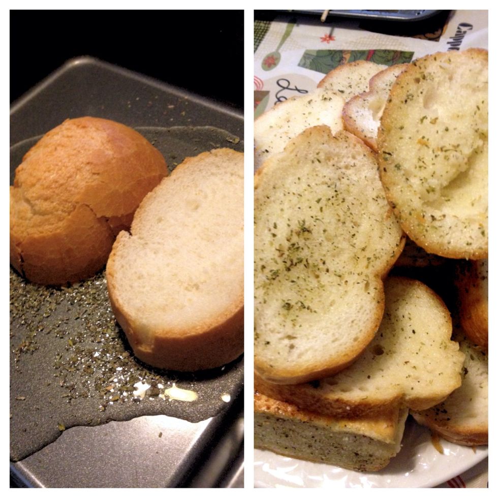 Place bread in oil and make sure to coat both sides. You will definitely have to keep adding oil and seasoning since it absorbs very fast into the bread. There is my plate ready for the grill!