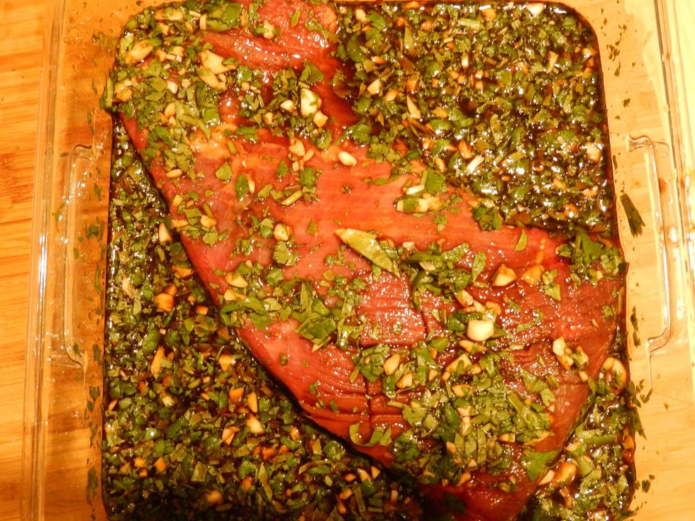 Place brisket into marinade container. Let marinade for an hour, flipping half way through process.