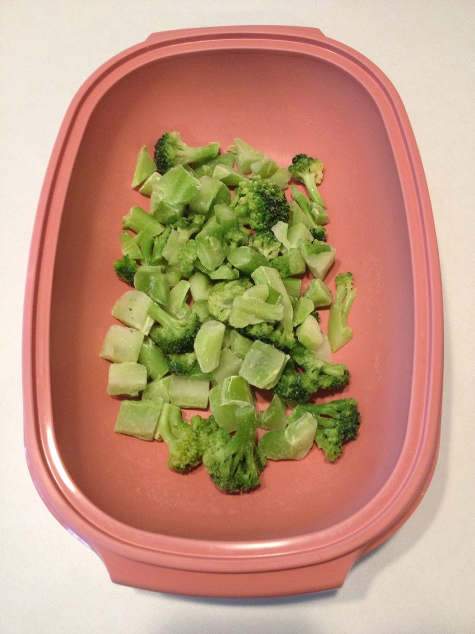 Place broccoli in a microwaveable bowl. I meant to get chopped broccoli, but bought broccoli cuts by accident. Oh well... I guess you will see how I chop it!
