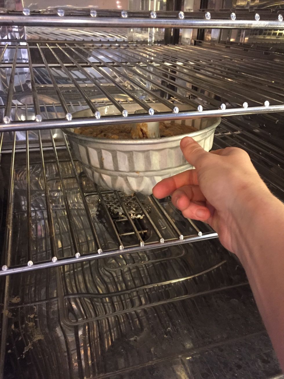 Place bundt pan into the oven.