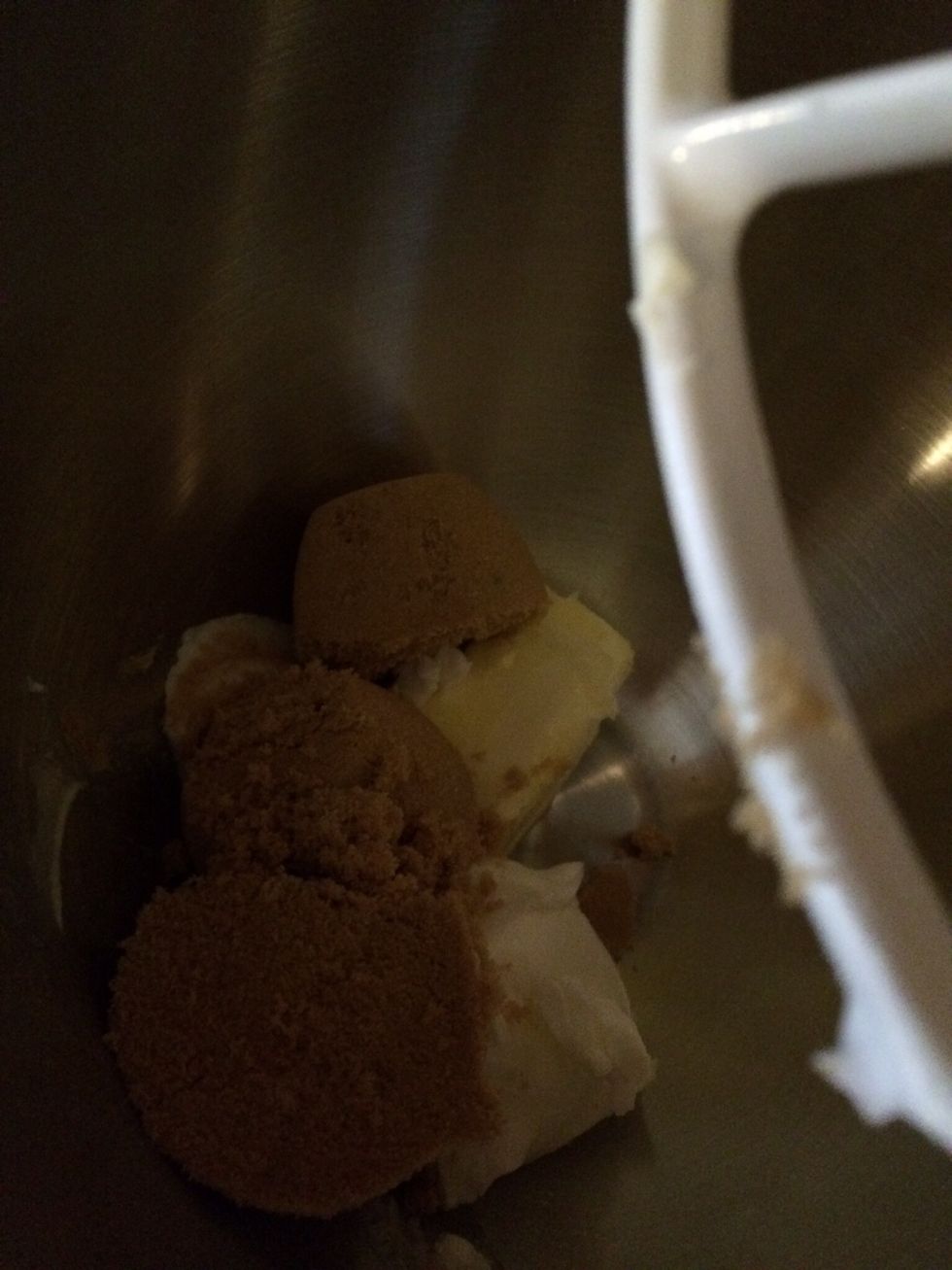 Place butter, vegetable shortening, and sugar in large bowl and beat until pale and fluffy