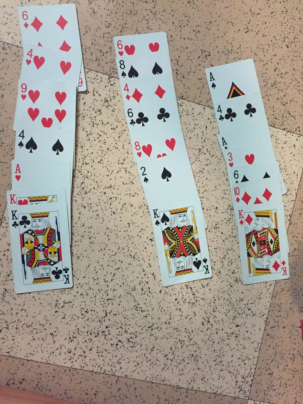Place cards in 3 columns with 7 cards in each. Ask whoever you are preforming the trick for to pick a card and tell you which column it is in.