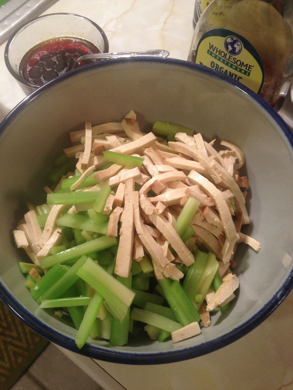 Place Celery and Tofu into Mixing Bowl