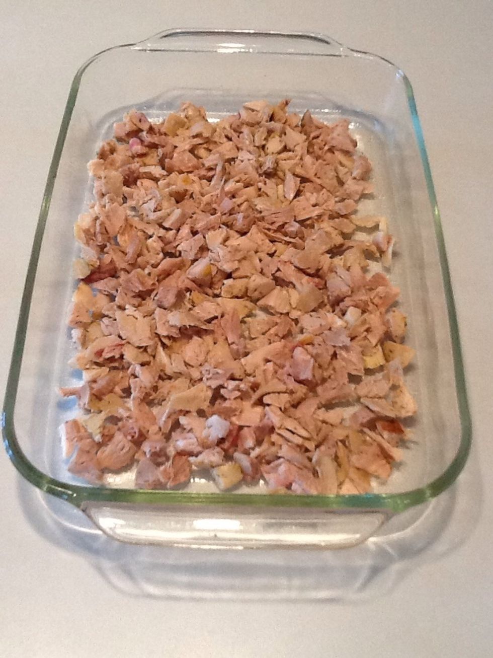 Place chicken in a greased 9x13 pan. This is a great way to use leftover chicken.