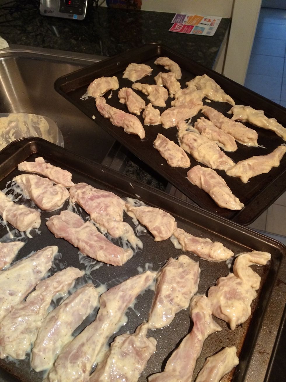 Place chicken into oven laid out with spaces In between for 11 mins