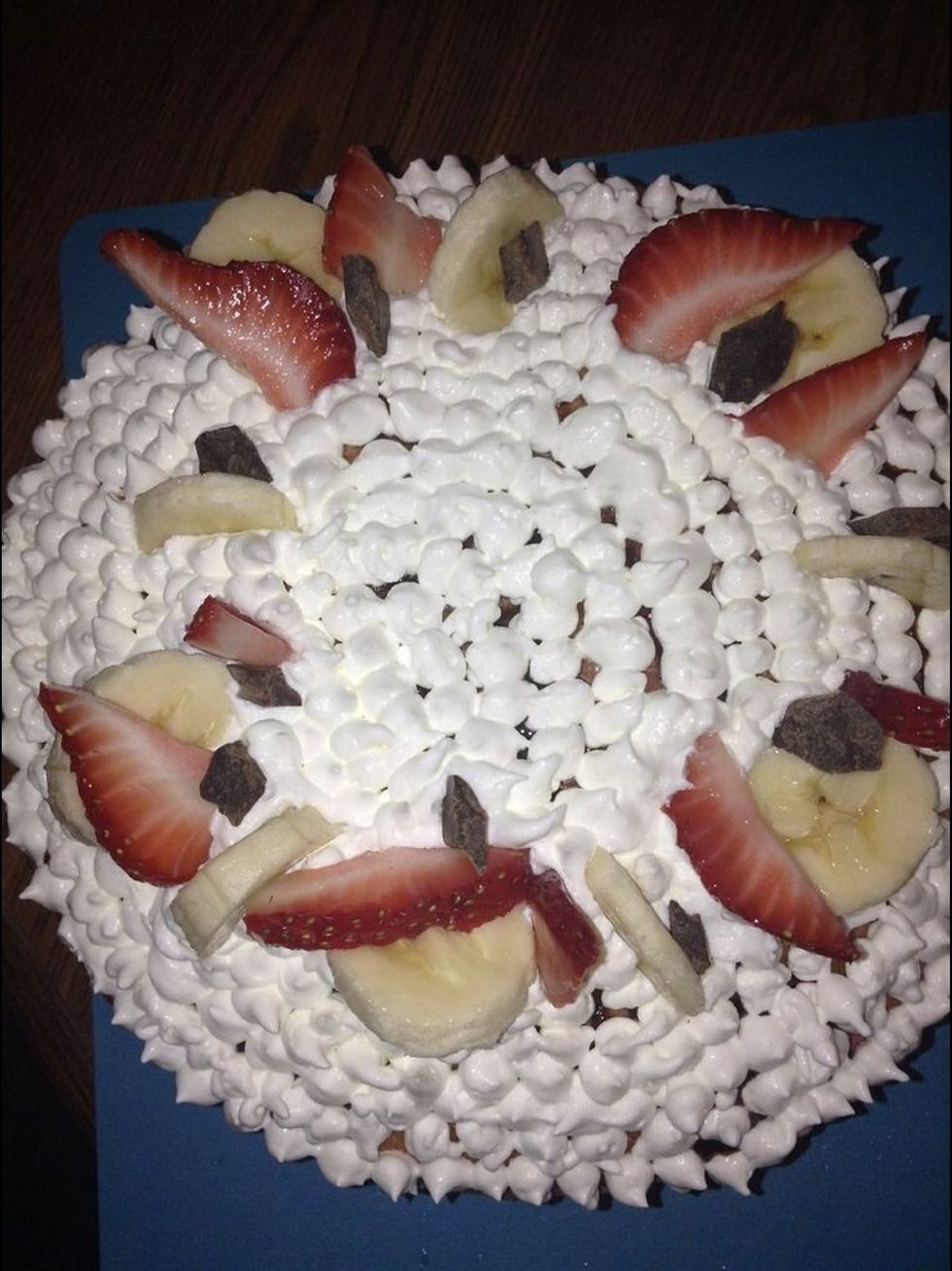 Place chocolate chunks in between each piece of fruit.
